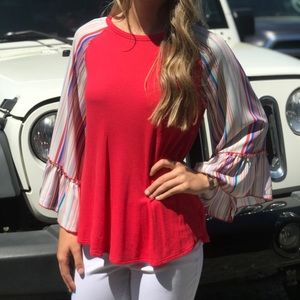 Rob Knit Top with Striped Kimono Sleeve